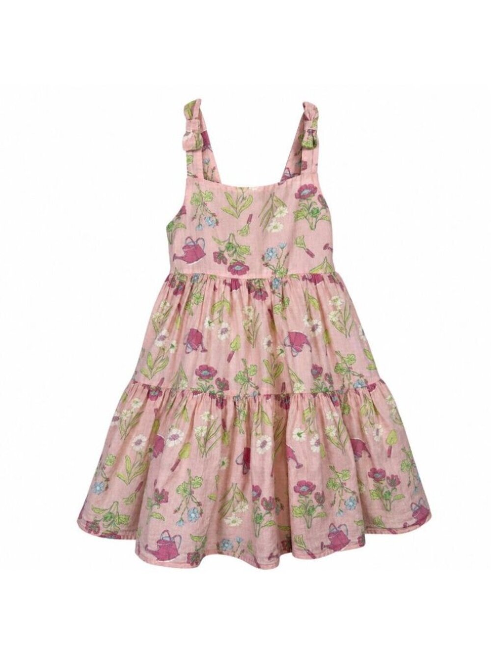 Sigrid Olsen Kids Girls Size 4 Summer Dress Pink Floral Cotton Lined Tiered
